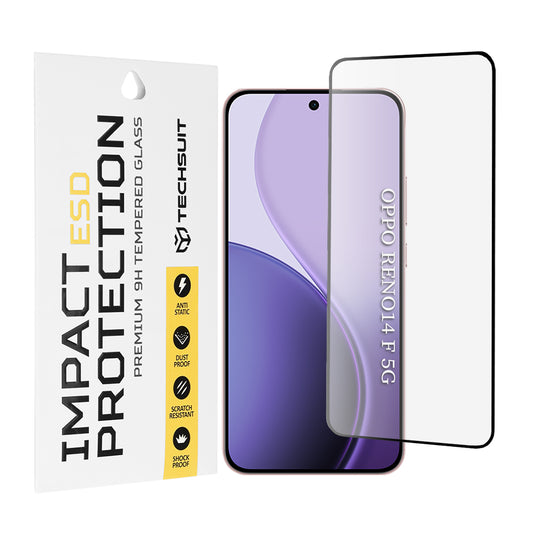 Techsuit-näytönsuoja Oppo Reno14 FS 5G / Reno14 F:lle, karkaistu lasi, täysiliimainen, musta