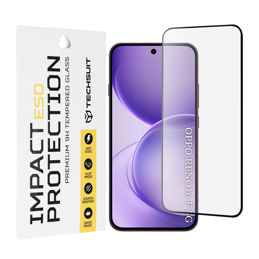 Techsuit-näytönsuoja Oppo Reno16 F / Reno16 FS:lle, karkaistu lasi, täysiliimainen, musta