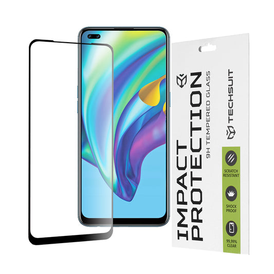 Techsuit-näytönsuoja Oppo Reno4 Lite -puhelimelle, karkaistu lasi, täysiliimainen, 111D, musta