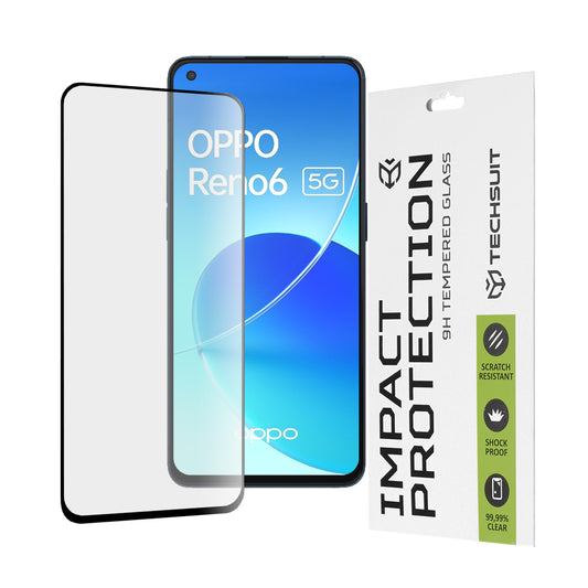 Techsuit-näytönsuoja Oppo Reno6 5G:lle, karkaistu lasi, täysiliima, 111D, musta