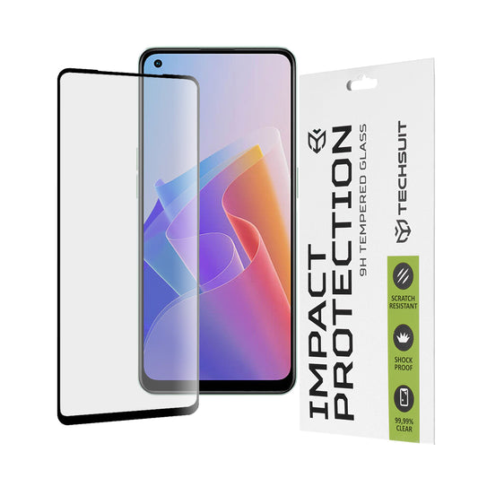 Techsuit-näytönsuoja Oppo Reno8 Lite / Reno7 / Reno7 Lite / Oneplus Nord N20 5G:lle, karkaistu lasi, täyshartsi, 111D, musta