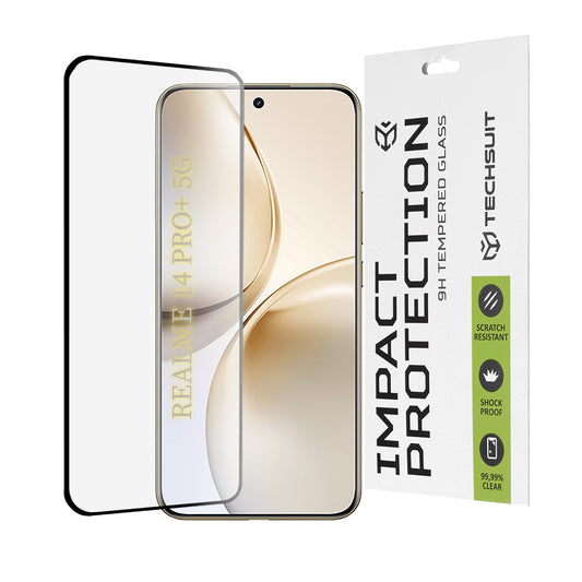 Techsuit-näytönsuoja Realme 14 Pro+ -puhelimelle, karkaistu lasi, täysiliimainen, 111D, musta