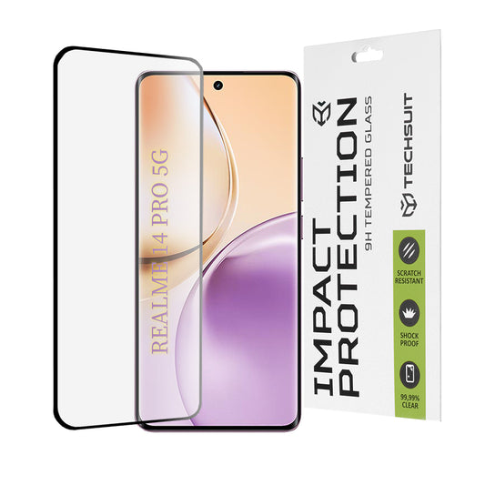Techsuit-näytönsuoja Realme 14 Pro:lle, karkaistu lasi, täysiliima, 111D, musta