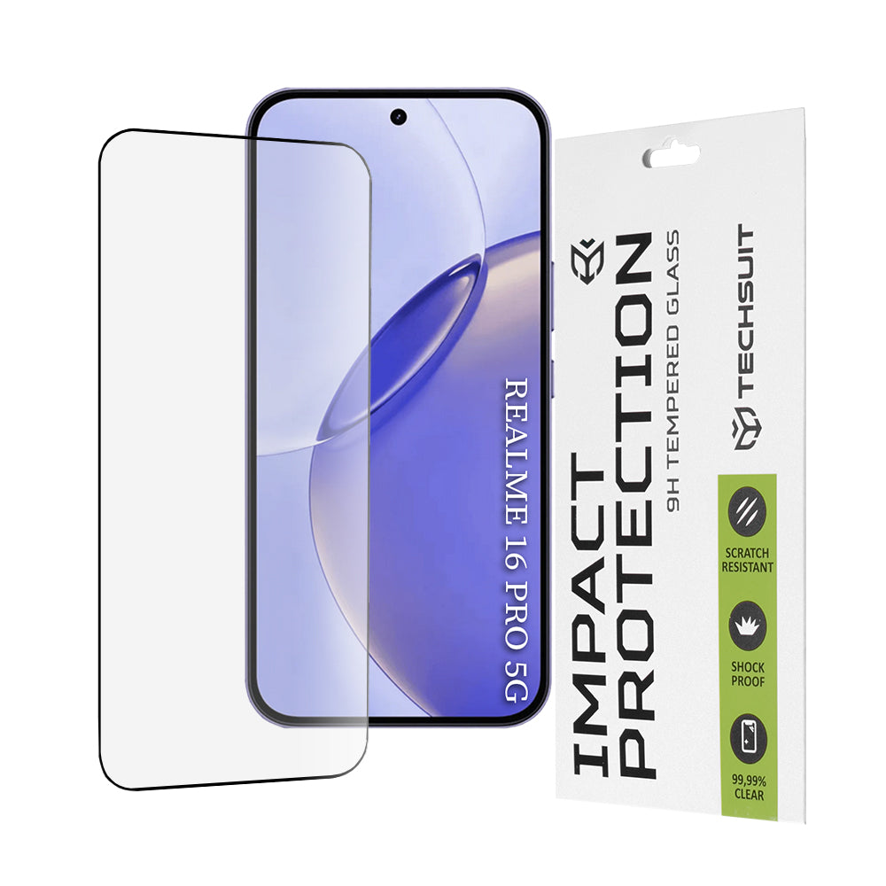 Techsuit-suojakalvo Realme 16 Pro:lle, Panssarilasi, Full Glue, 111D, Musta