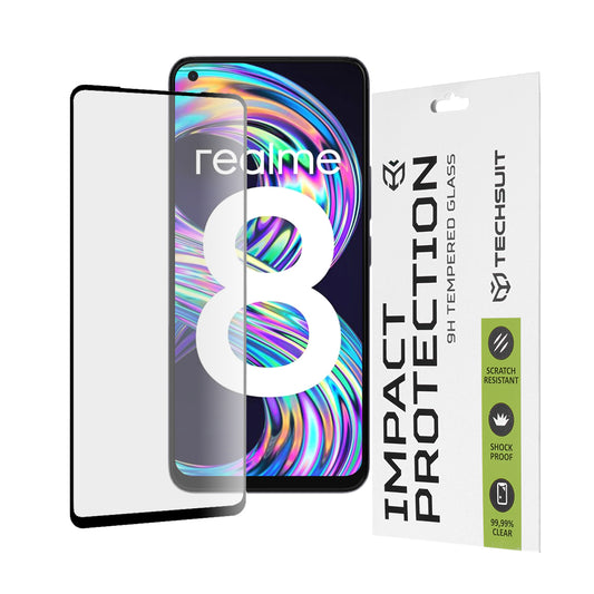 Techsuit-näytönsuoja Realme 8 Pro / 8:lle, karkaistu lasi, täysiliima, 111D, musta