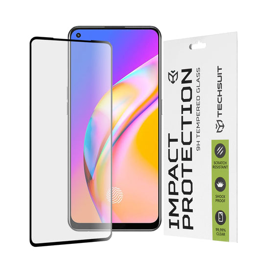 Techsuit-näytönsuoja Realme 9 / 9 Pro+ / Oppo Find X5 Lite / Reno7 5G / A94 -puhelimille, karkaistu lasi, täysiliimainen, 111D, musta