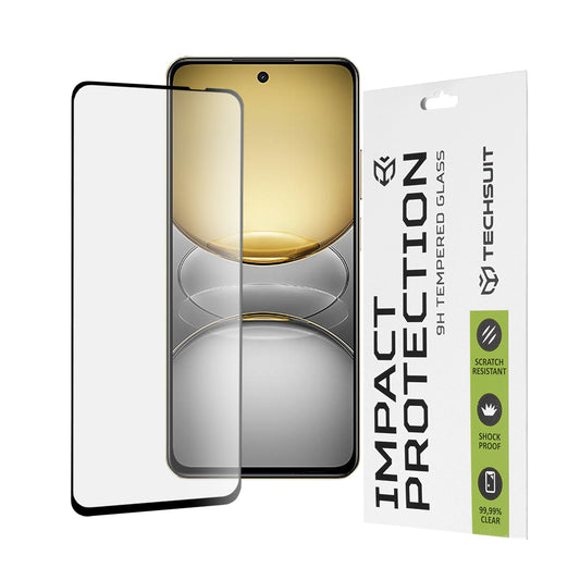 Techsuit-näytönsuoja Realme C75 5G / 14x:lle, karkaistu lasi, täysiliima, 111D, musta
