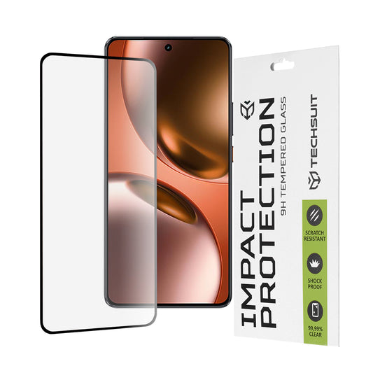 Techsuit-näytönsuoja Realme GT 7:lle, karkaistu lasi, täysiliima, 111D, musta