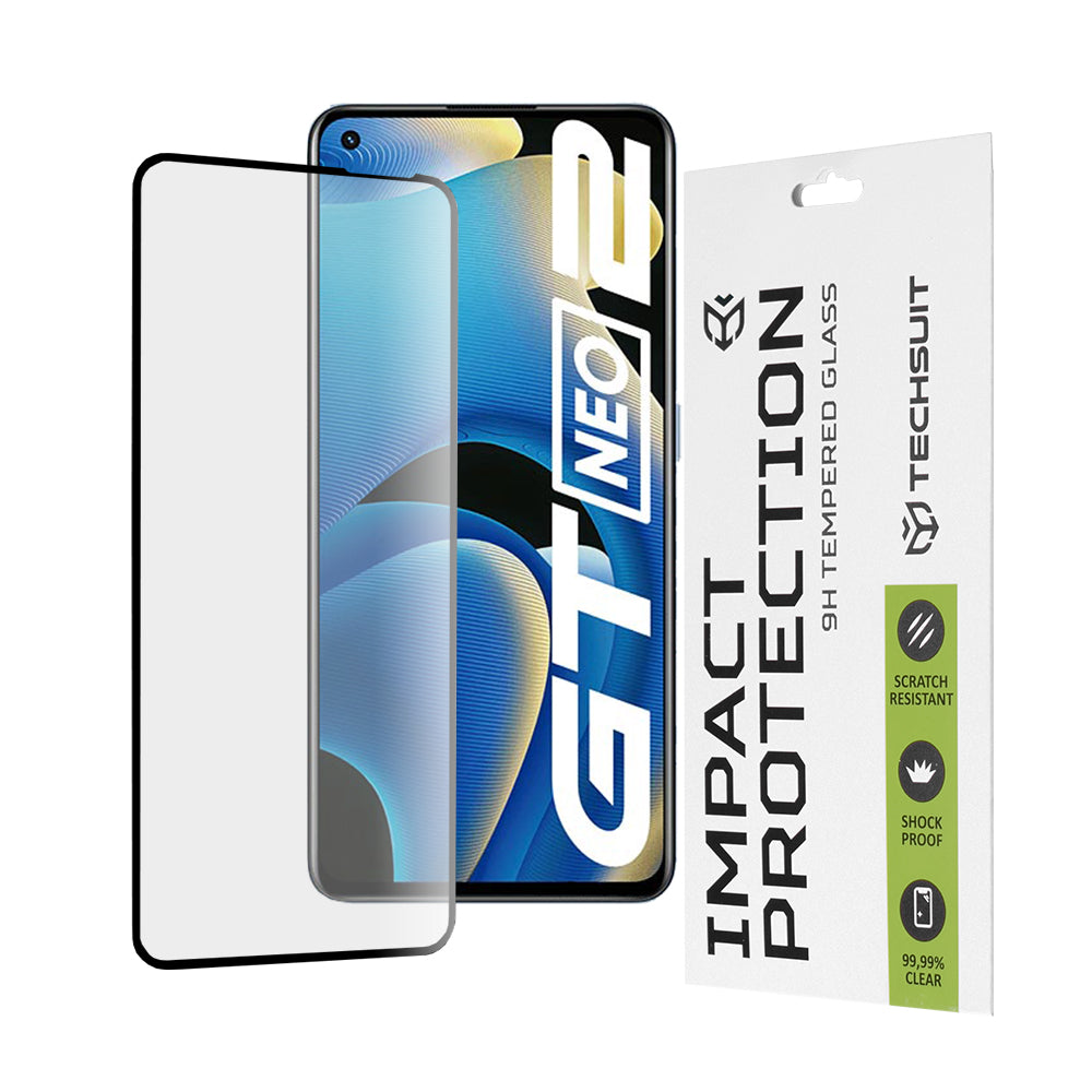 Techsuit-näytönsuoja Realme GT Neo 3T / GT2 / GT Neo2 -puhelimille, karkaistu lasi, täysiliima, 111D, musta