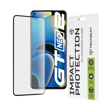 Techsuit-näytönsuoja Realme GT Neo 3T / GT2 / GT Neo2 -puhelimille, karkaistu lasi, täysiliima, 111D, musta