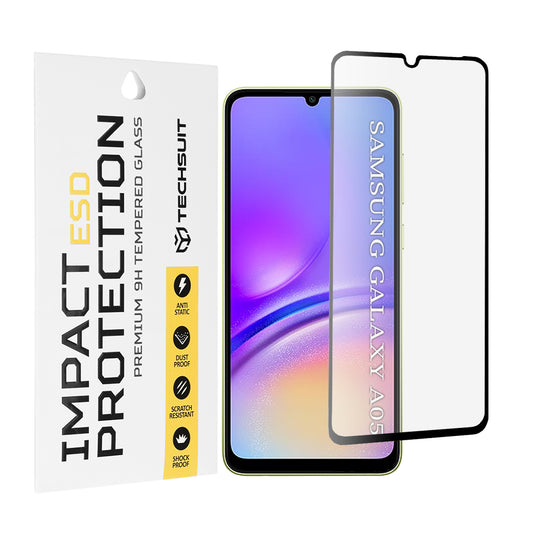 Techsuit-näytönsuoja Samsung Galaxy A05 A055:lle, karkaistu lasi, täysiliimainen, musta