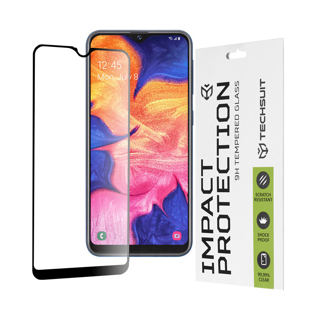 Techsuit-näytönsuoja Samsung Galaxy A10e A102 / A20e A202:lle, karkaistu lasi, täysiliima, 111D, musta