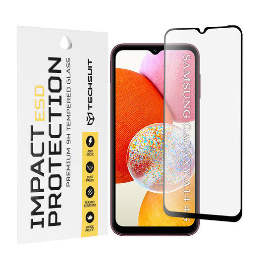 Techsuit-näytönsuoja Samsung Galaxy A14 A145 / A14 5G A146:lle, karkaistu lasi, täysiliimainen, musta