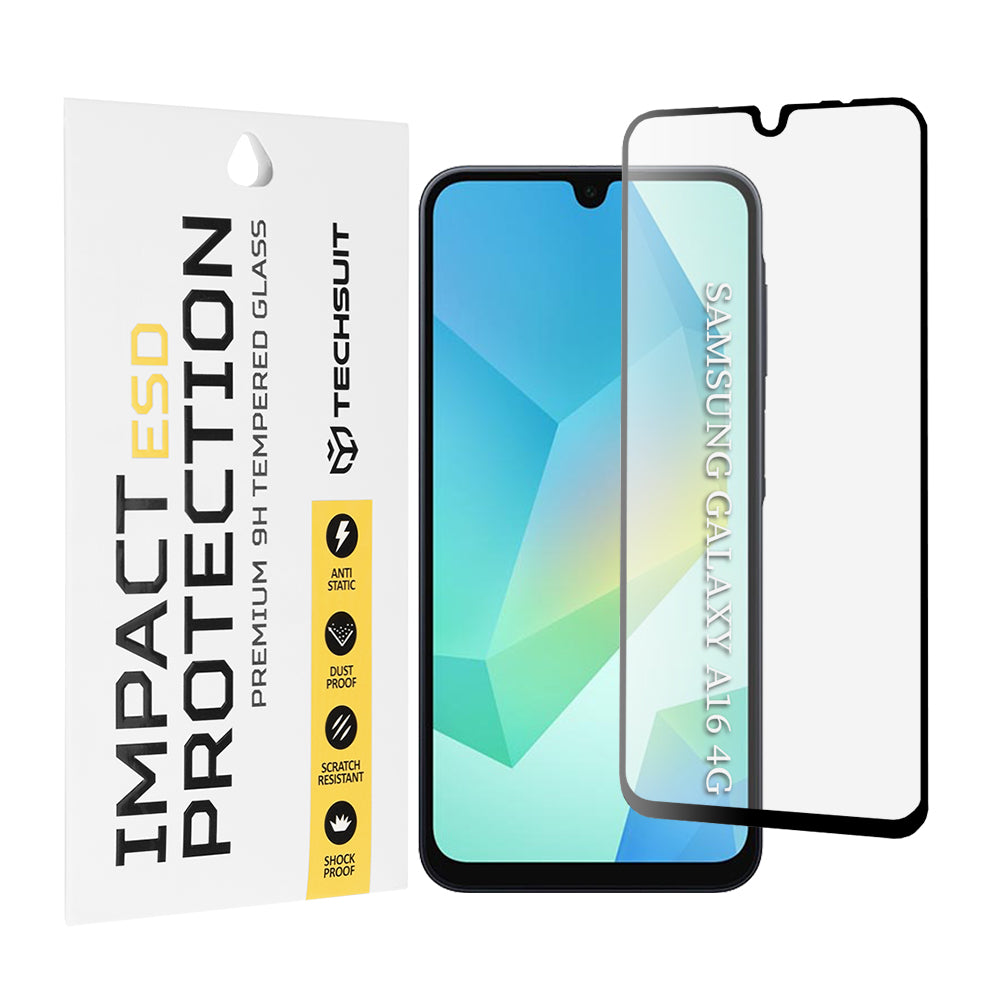 Techsuit-näytönsuoja Samsung Galaxy A17 4G / A17 5G / A16 5G A166 / A16 4G A165 -malleihin, karkaistu lasi, täysiliimainen, musta