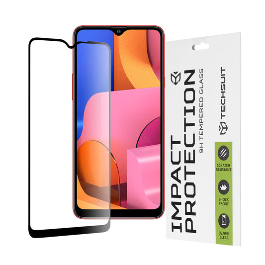 Techsuit-näytönsuoja Samsung Galaxy A20s A207:lle, karkaistu lasi, täysi liima, 111D, musta