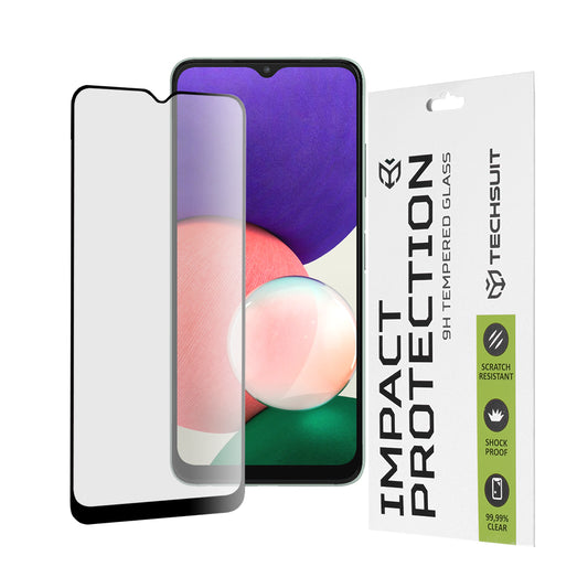Techsuit-näytönsuoja Samsung Galaxy A22 5G A226:lle, karkaistu lasi, täysiliima, 111D, musta