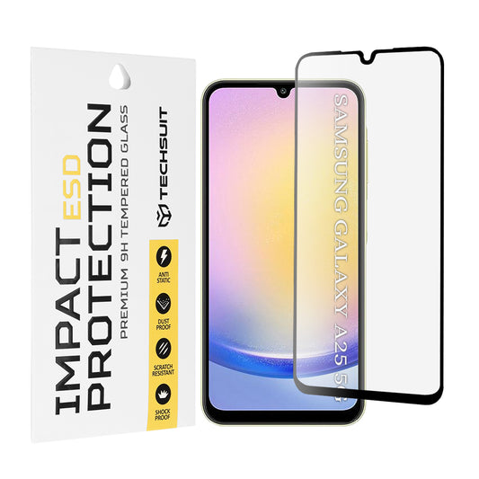 Techsuit-näytönsuoja Samsung Galaxy A25 A256:lle, karkaistu lasi, täysiliimainen, musta