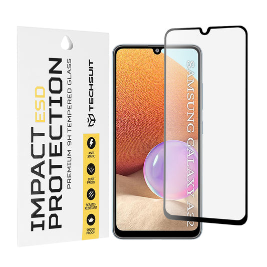 Techsuit-näytönsuoja Samsung Galaxy A32 A325:lle, karkaistu lasi, täysiliimainen, musta