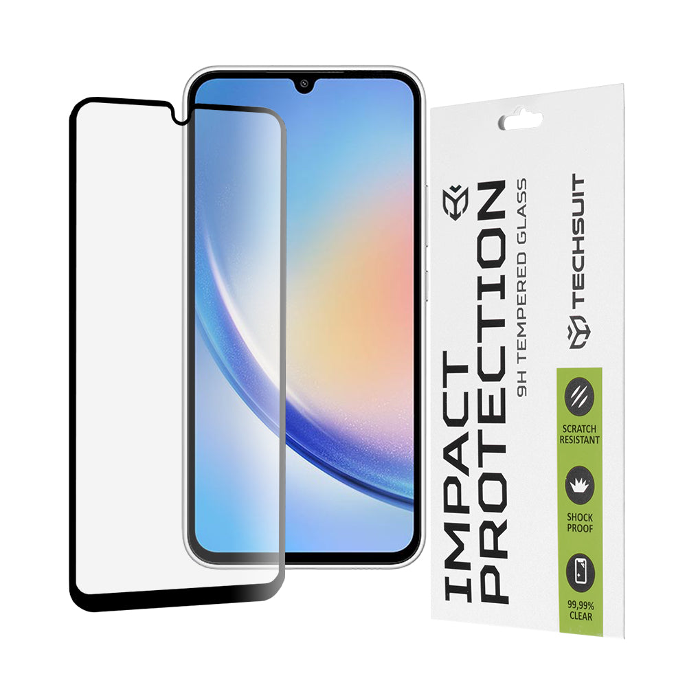 Techsuit Screen Protector Film for Samsung Galaxy A34 A346, Tempered Glass, Full Glue, 111D, Black