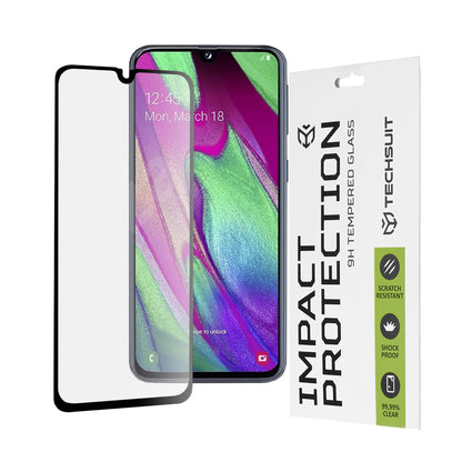 Techsuit-näytönsuoja Samsung Galaxy A40 A405:lle, karkaistu lasi, täysiliima, 111D, musta