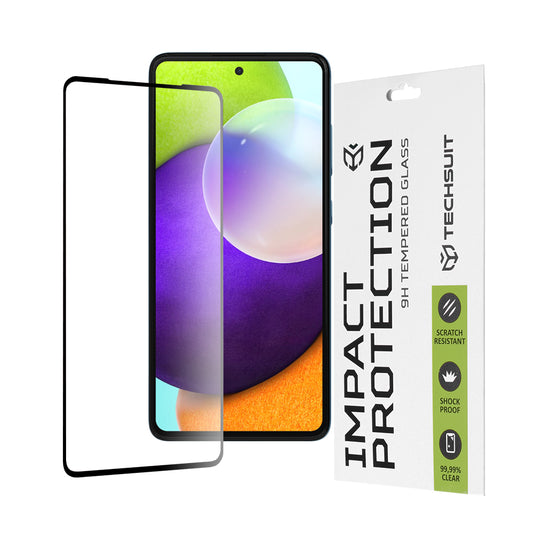 Techsuit-näytönsuoja Samsung Galaxy A52s 5G A528 / A52 5G A526 / A52 A525, karkaistu lasi, täyshartsi, 111D, musta