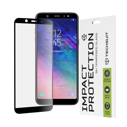 Techsuit-näytönsuoja Samsung Galaxy A6 Plus (2018) A605:lle, karkaistu lasi, täysiliima, 111D, musta