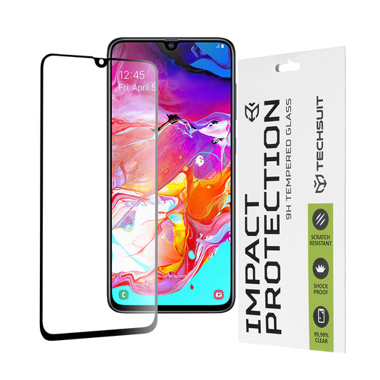 Techsuit-näytönsuoja Samsung Galaxy A70s A707 / A90 5G A908 / A70 A705 -puhelimille, karkaistu lasi, täysiliimainen, 111D, musta