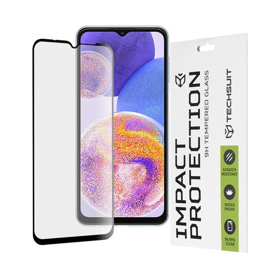 Techsuit-näytönsuoja Samsung Galaxy M13 M135 / F13 E135 / A23 5G A236 / A23 A235 -malleihin, karkaistu lasi, täysiliimainen, 111D, musta