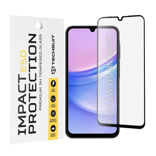Techsuit-näytönsuoja Samsung Galaxy M15 / A15 5G A156 / A15 A155:lle, karkaistu lasi, täysiliimainen, musta