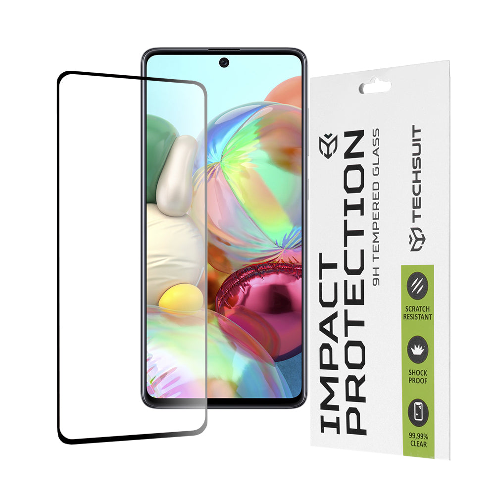 Techsuit-näytönsuoja Samsung Galaxy M51 M515 / A71 5G A716 / Note10 Lite N770 -puhelimille, karkaistu lasi, täysiliimainen, 111D, musta