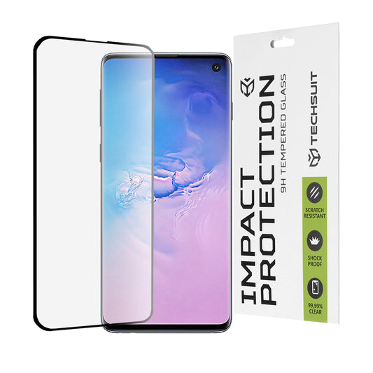 Techsuit-näytönsuoja Samsung Galaxy S10 G973:lle, karkaistu lasi, täysiliima, 111D, musta