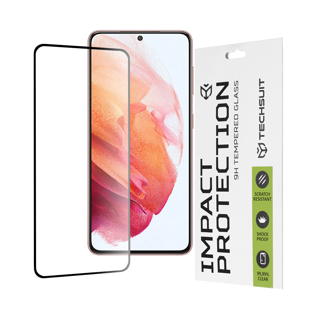 Techsuit-näytönsuoja Samsung Galaxy S21 5G G991:lle, karkaistu lasi, täysiliimainen, 111D, musta