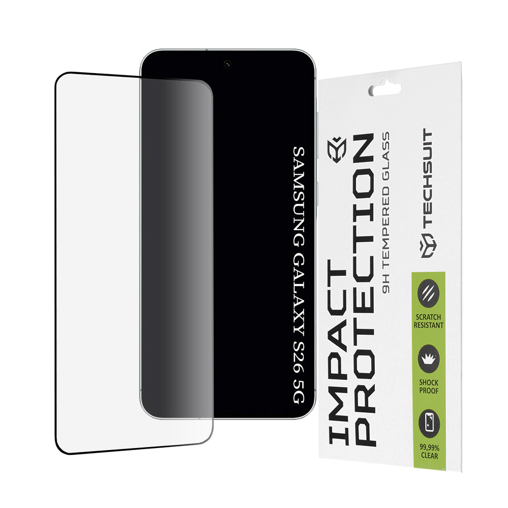 Techsuit-näytönsuojakalvo Samsung Galaxy S26 S942:lle, Panssarilasi, Full Glue, 111D, Musta