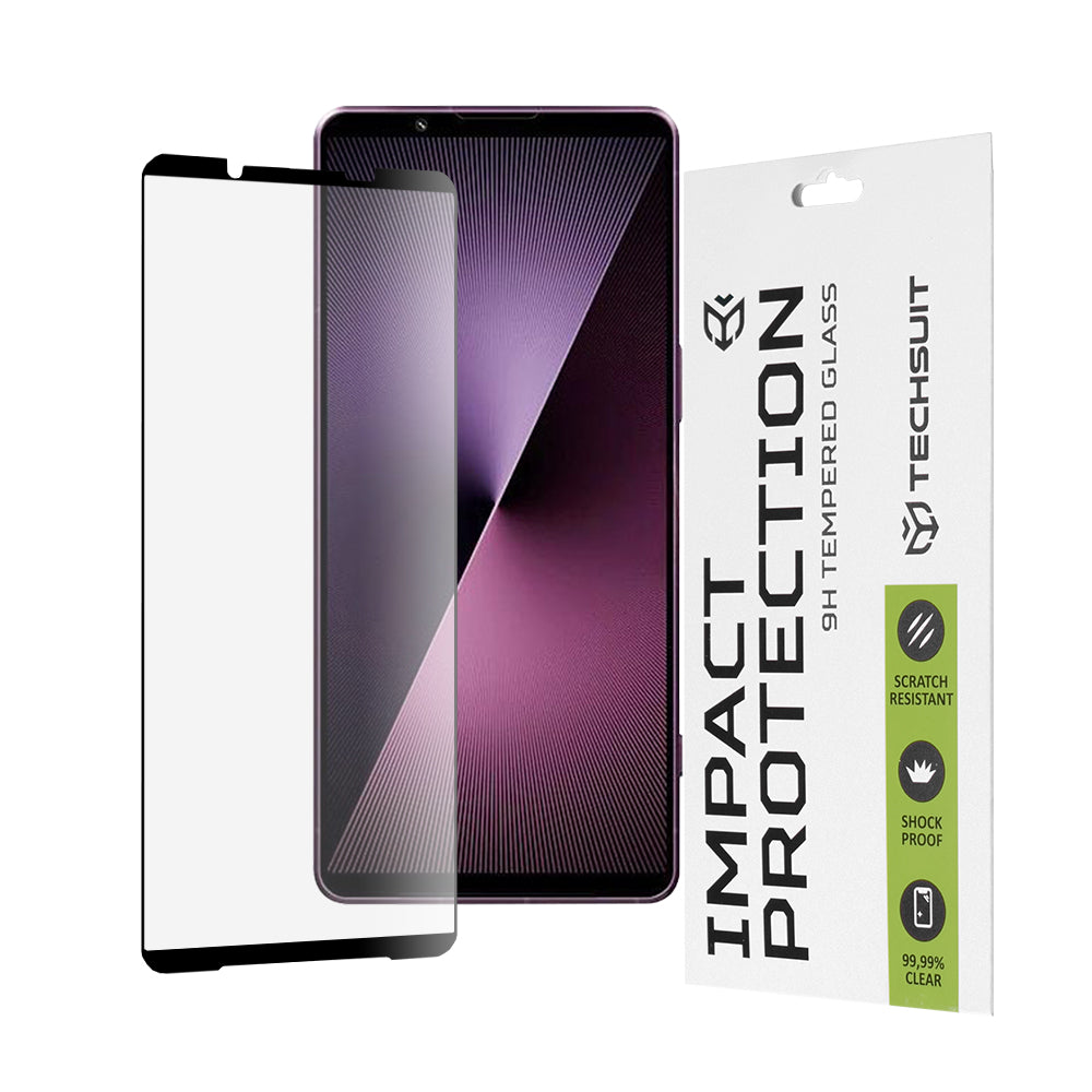 Techsuit-näytönsuoja Sony Xperia 1 VII:lle, karkaistu lasi, täysiliima, 111D, musta