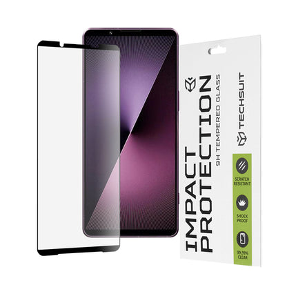 Techsuit-näytönsuoja Sony Xperia 1 VII:lle, karkaistu lasi, täysiliima, 111D, musta