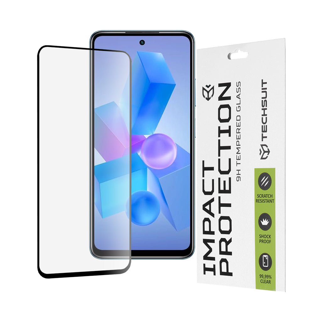 Techsuit-näytönsuoja Tecno Spark 20 Pro / Pova 5 Pro / Hot 40 / Hot 40 Pro -puhelimille, karkaistu lasi, täysiliimainen, 111D, musta