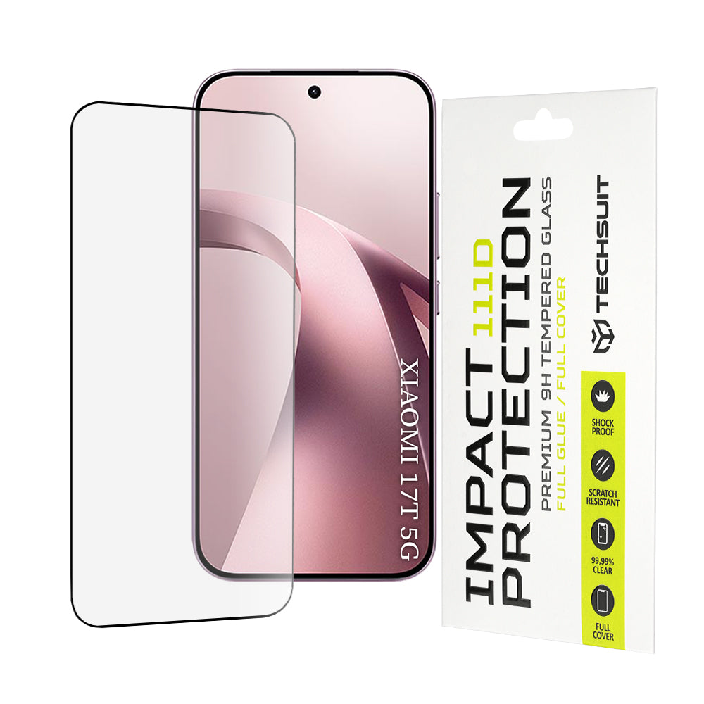 Techsuit-näytönsuoja Xiaomi 17T:lle, karkaistu lasi, täysiliima, 111D, musta