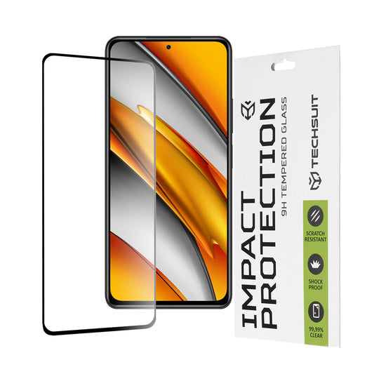 Techsuit-näytönsuoja Xiaomi Poco F3 / Mi 11i:lle, karkaistu lasi, täysi liima, 111D, musta