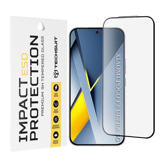 Techsuit-suojakalvo Xiaomi Poco F8 Ultra -puhelimelle, Karkaistu lasi, Full Glue, Musta