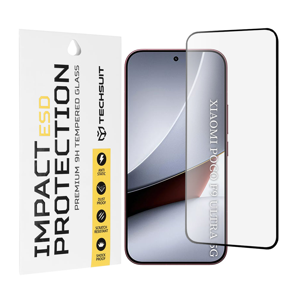 Techsuit-näytönsuojakalvo Xiaomi Poco F9 Ultra -puhelimelle, karkaistua lasia, koko pinnan liimapinta, musta