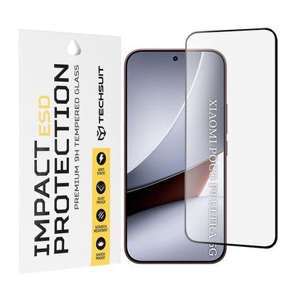 Techsuit-näytönsuojakalvo Xiaomi Poco F9 Ultra -puhelimelle, karkaistua lasia, koko pinnan liimapinta, musta
