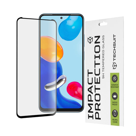 Techsuit-näytönsuoja Xiaomi Poco M4 Pro / Redmi Note 11S / Note 11 -puhelimille, karkaistu lasi, täysiliimainen, 111D, musta
