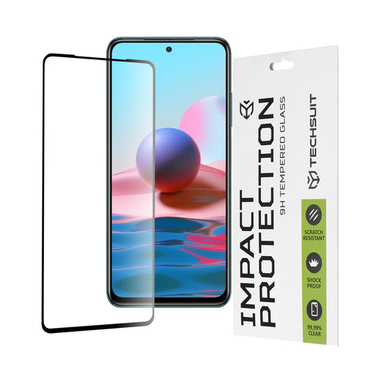 Techsuit-näytönsuoja Xiaomi Poco M5s / Redmi Note 10S / Note 10 -puhelimille, karkaistu lasi, täysiliimainen, 111D, musta