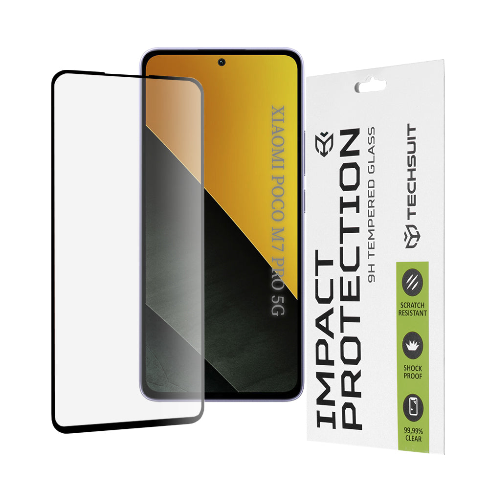 Techsuit-näytönsuoja Xiaomi Poco M7 Pro 5G:lle, karkaistu lasi, täysiliima, 111D, musta