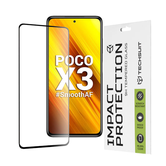 Techsuit-näytönsuoja Xiaomi Poco X3 Pro / X3 NFC / X3:lle, karkaistu lasi, täysiliimainen, 111D, musta