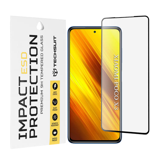 Techsuit-näytönsuoja Xiaomi Poco X3 Pro / X3 NFC / X3:lle, karkaistu lasi, täysiliimainen, musta