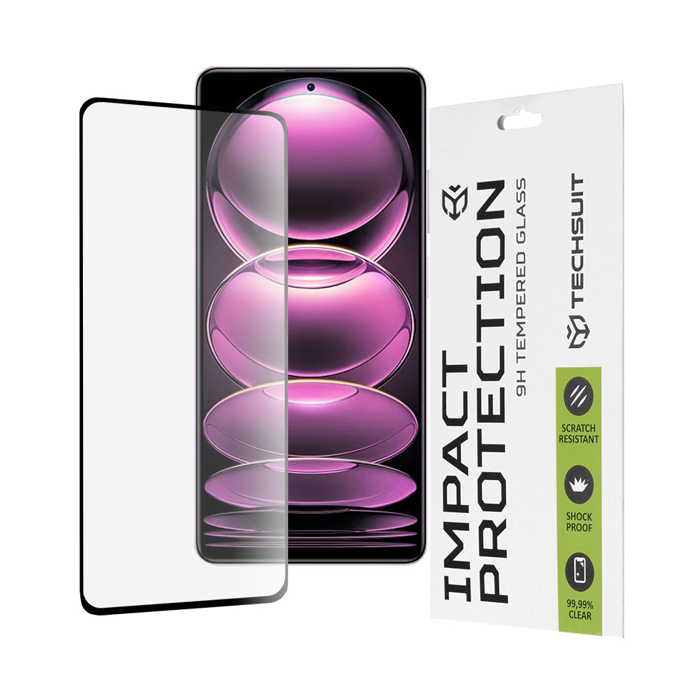 Techsuit-näytönsuoja Xiaomi Poco X5 Pro / Redmi Note 12 Pro 5G / Note 12 Pro+ -puhelimille, karkaistu lasi, täysiliimainen, 111D, musta