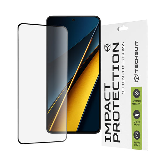 Techsuit-näytönsuoja Xiaomi Poco X6 Pro:lle, karkaistu lasi, täysiliima, 111D, musta