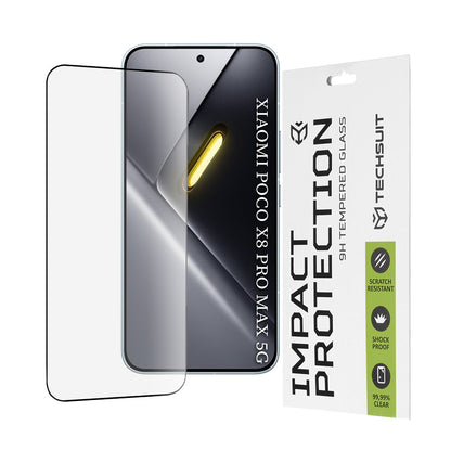 Techsuit-suojakalvo Xiaomi Poco X8 Pro Max -puhelimelle, Panssarilasi, Full Glue, 111D, Musta