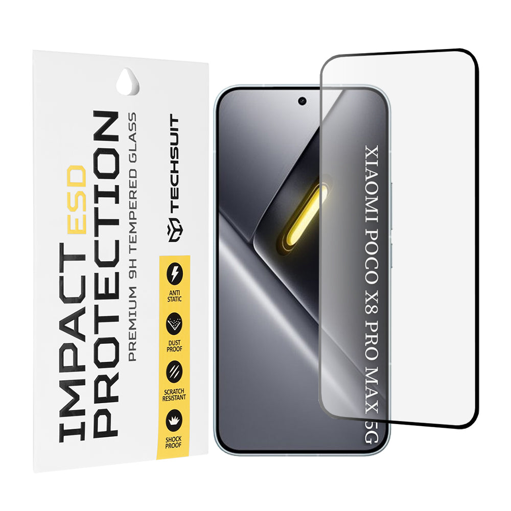 Techsuit-näytönsuojakalvo Xiaomi Poco X8 Pro Maxille, Karkaistu lasi, Full Glue, Musta